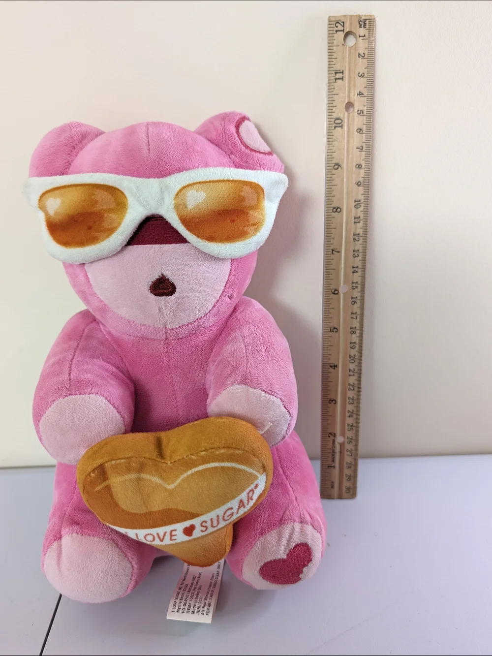 Pink Plush Bear Holding 'I Love Sugar' Heart - Brand Unspecified